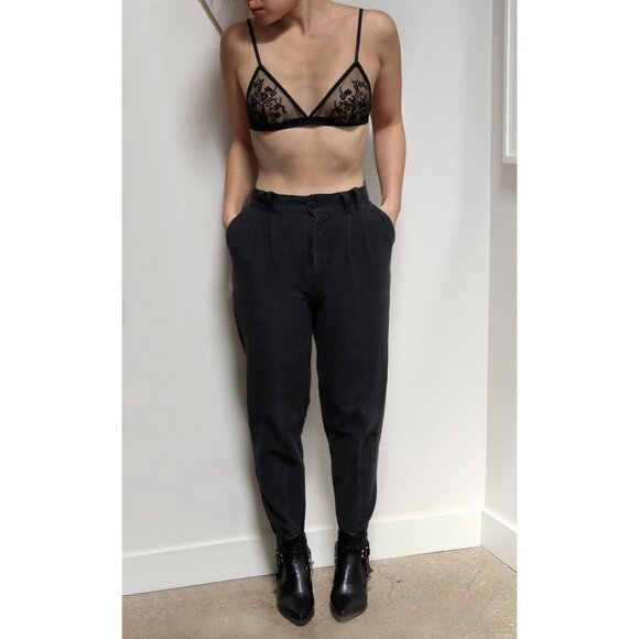 Vintage 90s Light Black Denim Stirrup Pants, Women's Small, Minimal Style, Taper - Picture 3 of 8